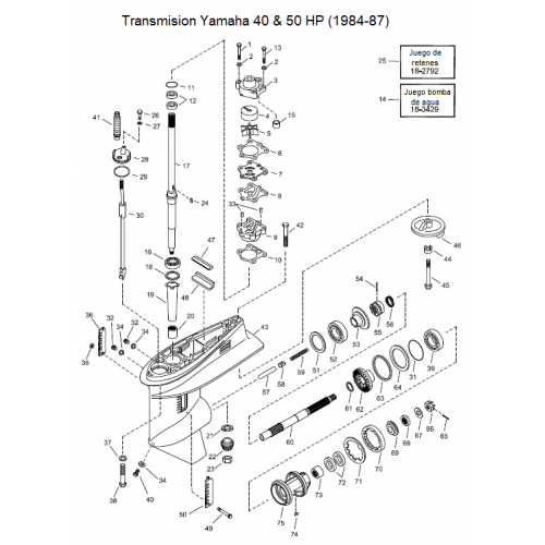 DIAGRAMA DE PARTES DE TRANSMISION YAMAHA 40 50 HP
